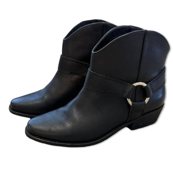 Joie Ankle Boot Bootie Black Leather with Silver Harness Detail Size 6.5 - Picture 1 of 8